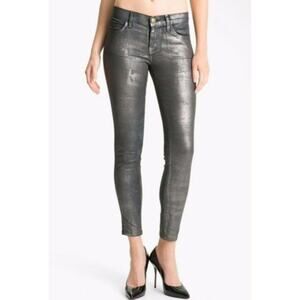 Current/Elliot Silver Gray Metallic Metal Fellon Skinny Stretch Jeans Size 26/0